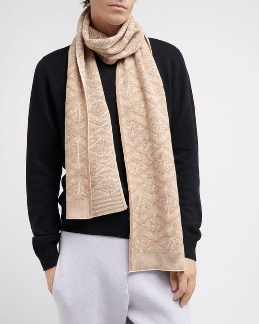 Barrie Natural Scarf In Cashmere With A Monogram Motif