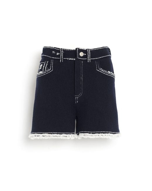 Barrie Blue Denim Fringed Cashmere And Cotton Shorts