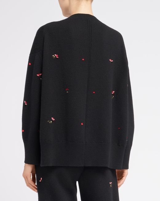 Barrie Black Iconic Oversized Jumper In Cashmere With Floral Embroidery