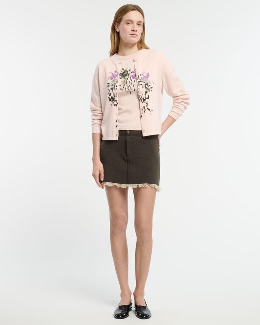 Barrie Pink Cashmere Cardigan With Floral Motif