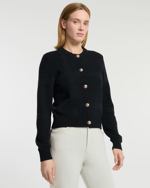 Barrie Blue Cashmere Cardigan With A Tartan Motif