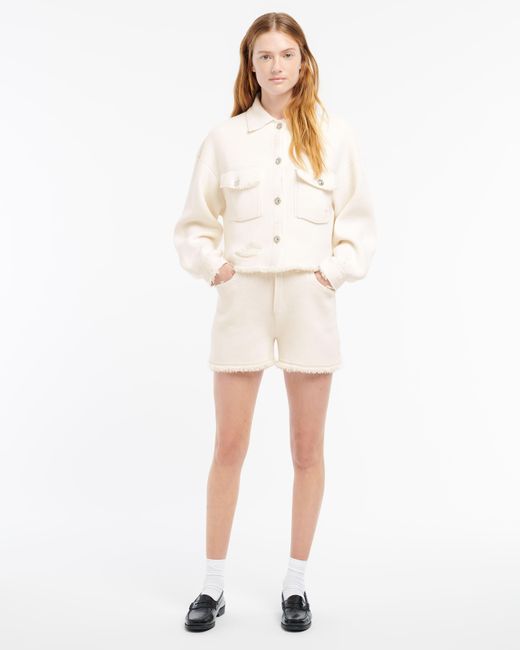 Barrie White Denim Fringed Cashmere And Cotton Shorts