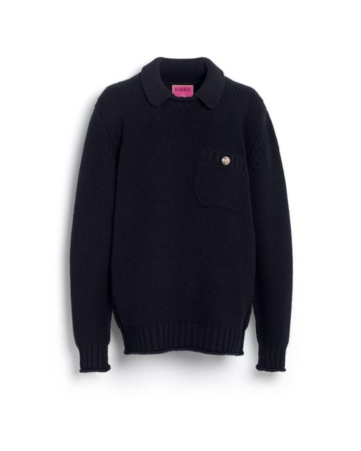 Barrie Blue Chunky Cashmere Jumper With Polo Shirt Collar