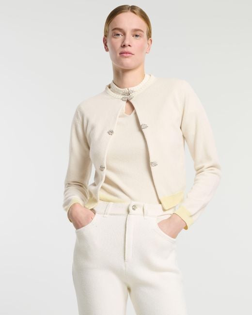 Barrie White Cashmere Cardigan With Jewelled Details