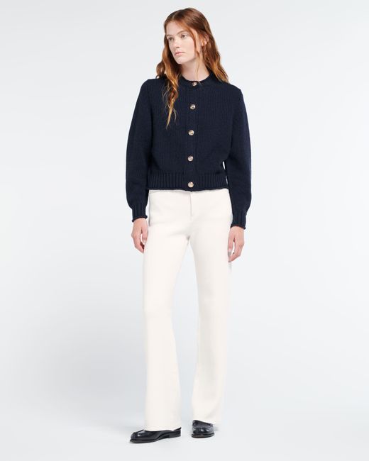 Barrie Blue Cardigan In Chunky Cashmere With Gold Buttons