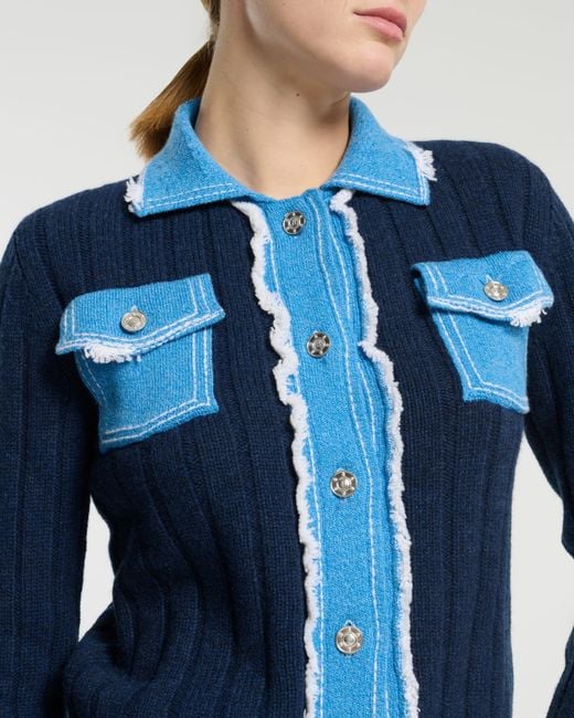 Barrie Blue Denim Jacket In Ribbed Knit