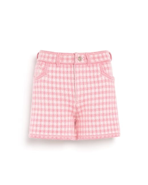 Barrie Pink Denim Cashmere And Cotton Shorts With Gingham Motif
