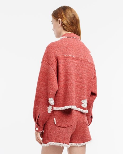 Barrie Red Denim Fringed Cashmere And Cotton Jacket