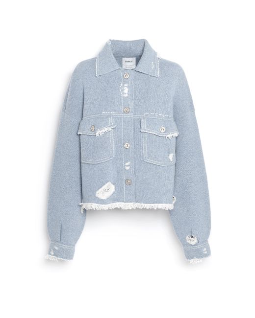 Barrie Blue Denim Fringed Cashmere And Cotton Jacket