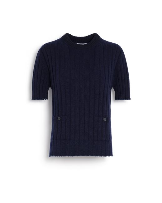 Barrie Blue Ribbed Cashmere Top
