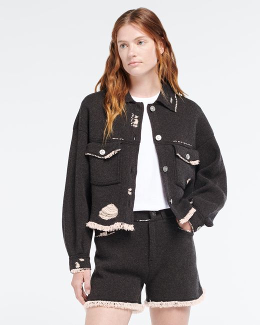 Barrie Black Denim Fringed Cashmere And Cotton Shorts