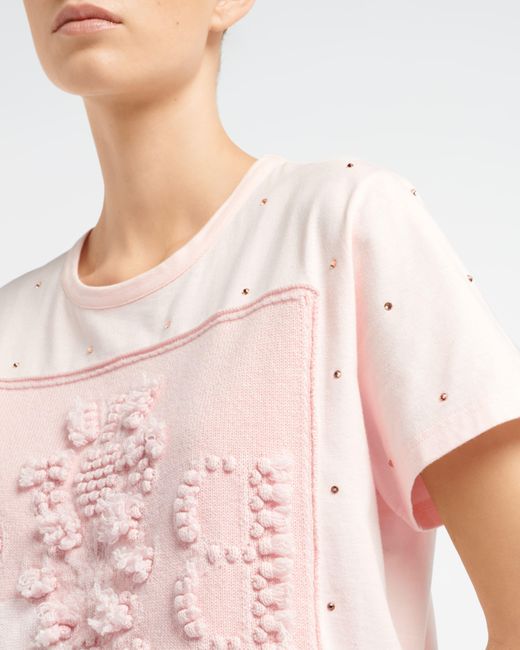 Barrie Pink Sparkling T-shirt With Cashmere B Logo Patch