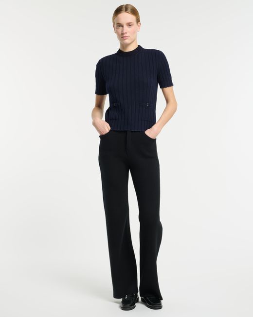 Barrie Blue Ribbed Cashmere Top