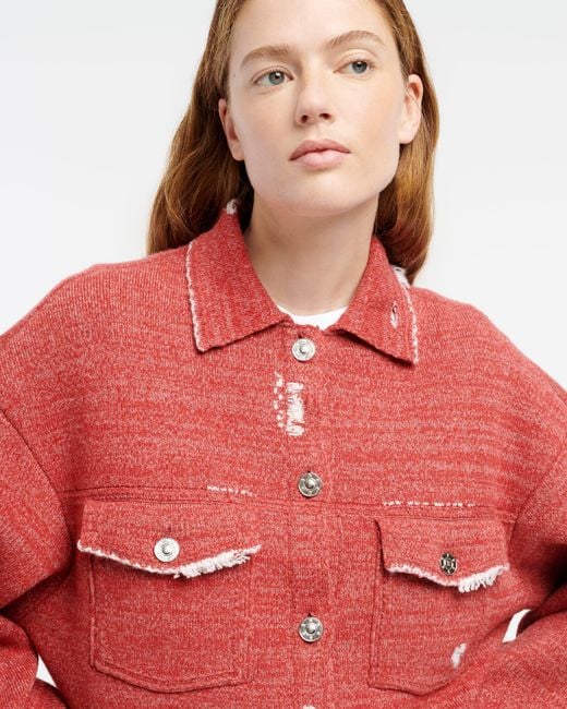 Barrie Red Denim Fringed Cashmere And Cotton Jacket