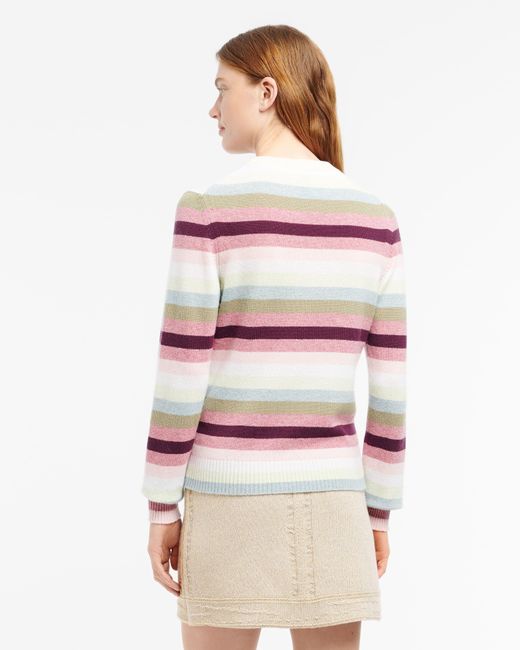 Barrie Pink Striped Cashmere 3d Logo Round-neck Jumper
