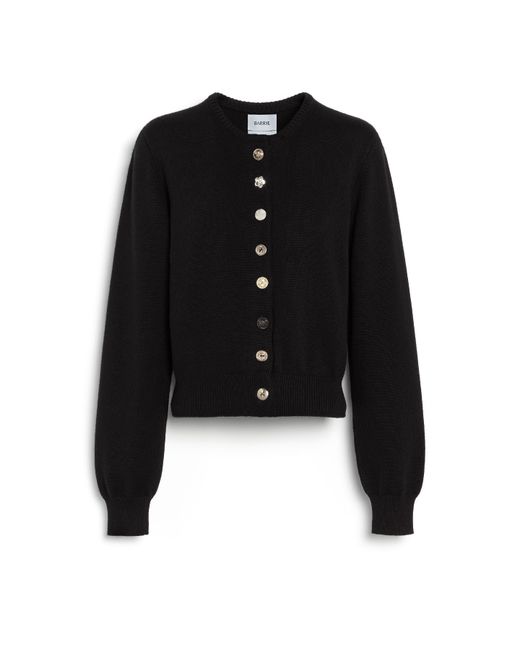Barrie Black Cotton And Cashmere Cardigan With Jewelled Buttons