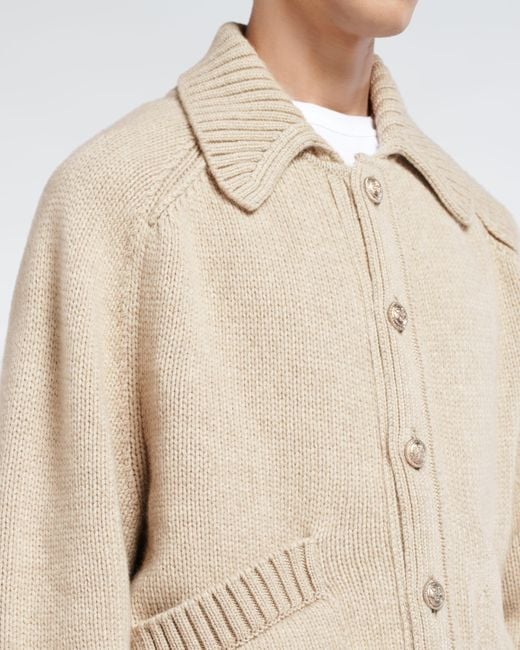 Barrie Natural Chunky Cashmere Cardigan With Polo Collar And Gold Buttons for men