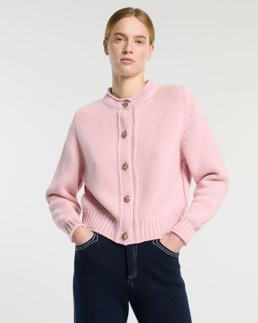 Barrie Pink Cardigan In Chunky Cashmere With Gold Buttons