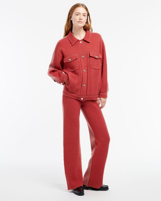 Barrie Red Denim Patchwork Oversized Cashmere And Cotton Jacket