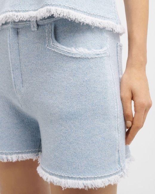 Barrie Blue Denim Fringed Cashmere And Cotton Shorts