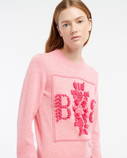 Barrie Pink 3d Logo Round-neck Jumper In Mollted Cashmere