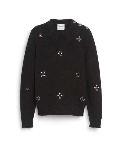 Barrie Black Jumper In Chunky Cashmere With Gold Buttons With Embroidery