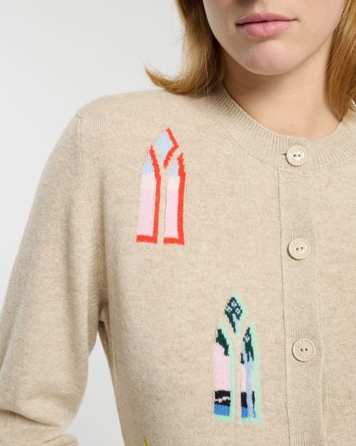 Barrie Natural Cashmere Cardigan With Landscape Motif