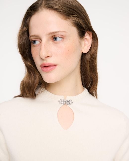 Barrie White Cashmere Top With Tone-on-tone Gem Details