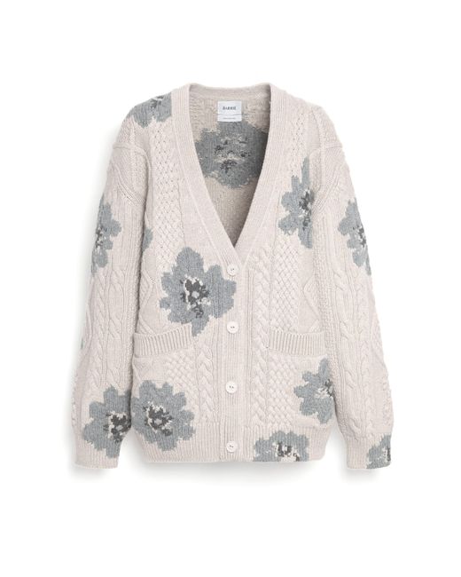 Barrie Gray V-neck Cardigan With Floral Pattern In Cashmere