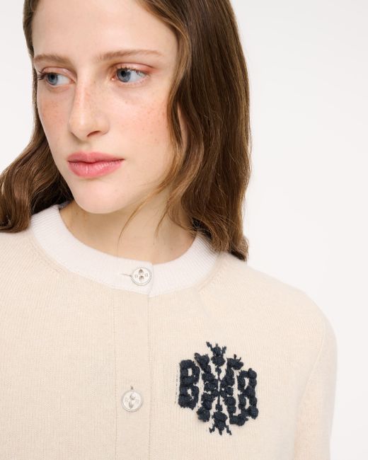 Barrie Natural Marled Cashmere Cardigan With B Logo