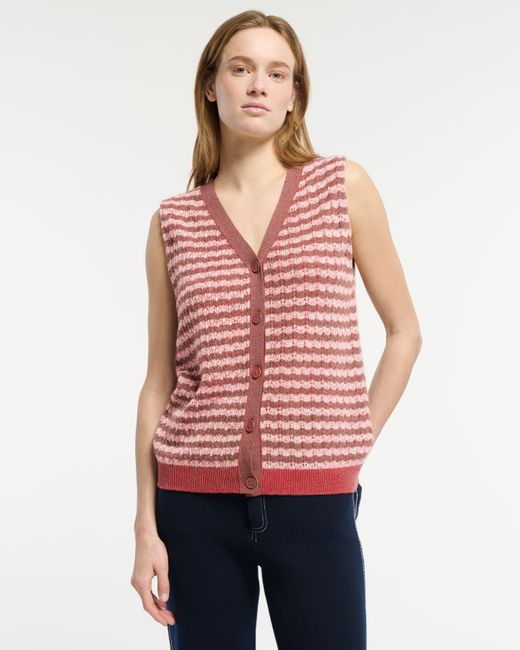 Barrie Pink Striped Cashmere Lace Sleeveless Gilet