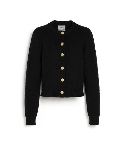 Barrie Black Cashmere And Cotton Cardigan With An All-over Motif