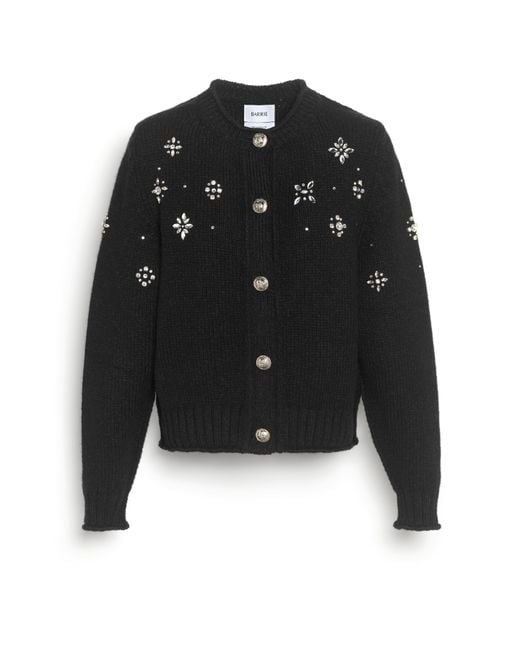 Barrie Black Chunky Cashmere Cardigan With Jewel Detail