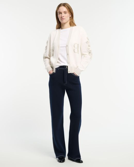 Barrie White Cashmere Lace Cardigan With B Logo