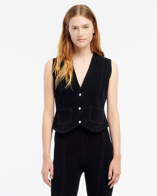 Barrie Black Suede-effect Sleeveless Jacket In Cashmere And Cotton