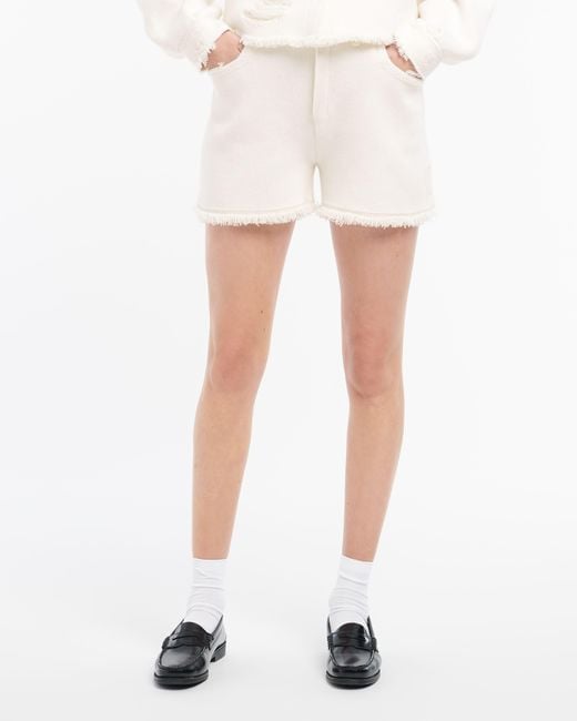 Barrie White Denim Fringed Cashmere And Cotton Shorts