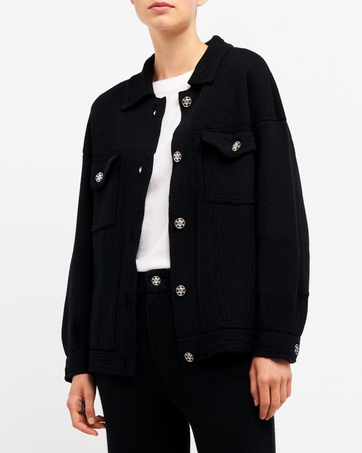 Barrie Black Denim Oversized Cashmere And Cotton Jacket