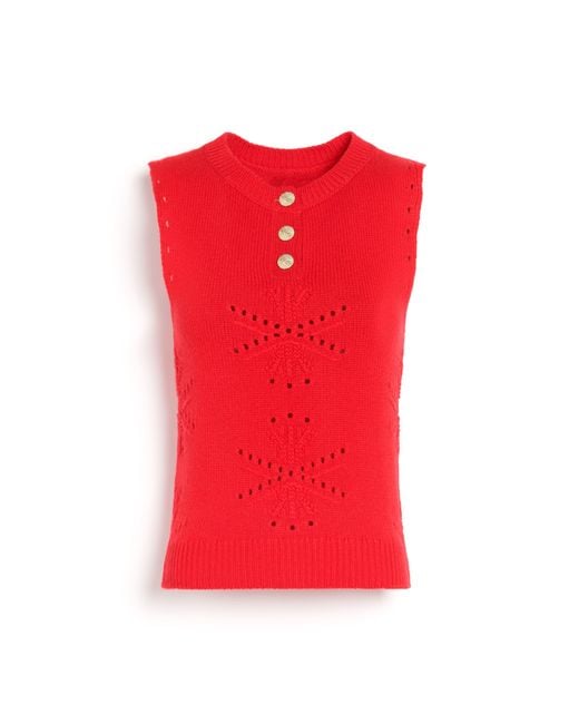 Barrie Red Cashmere And Cotton Top With An All-over Motif