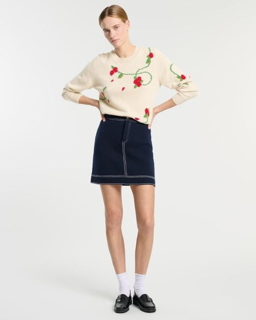Barrie White Cashmere Jumper With Floral Motif
