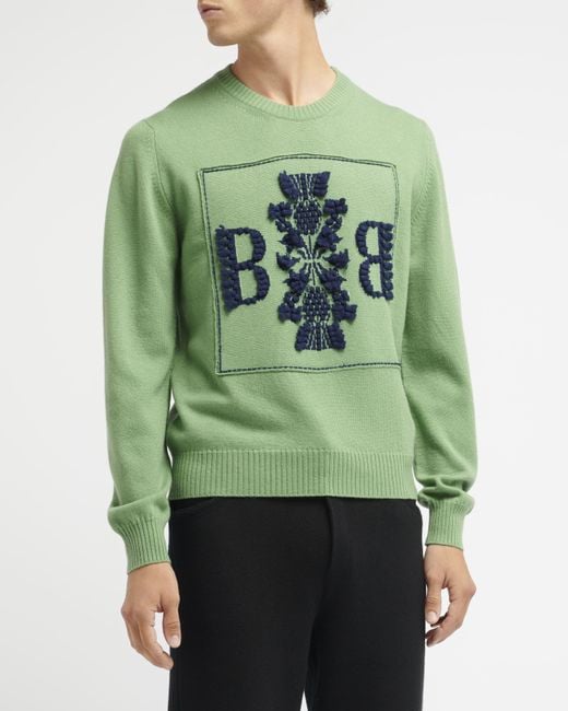 Barrie Green 3d Cashmere Logo Round-neck Jumper for men