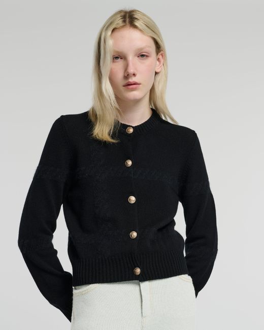 Barrie Blue Cashmere Cardigan With A Tartan Motif