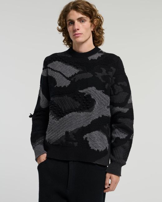 Barrie Black Cashmere Sweater With Landscape Motif for men