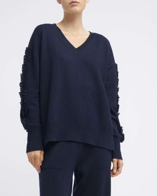 Barrie Blue Timeless V-neck Cashmere Jumper