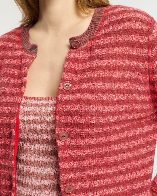 Barrie Red Striped Cashmere Lace Cardigan