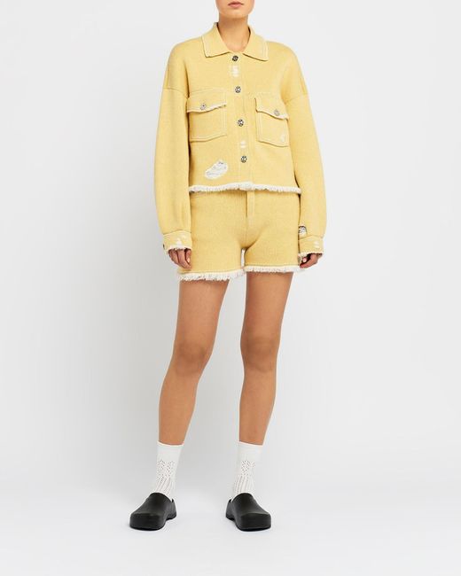 Barrie Natural Denim Fringed Cashmere And Cotton Shorts