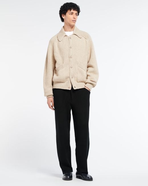 Barrie Natural Chunky Cashmere Cardigan With Polo Collar And Gold Buttons for men