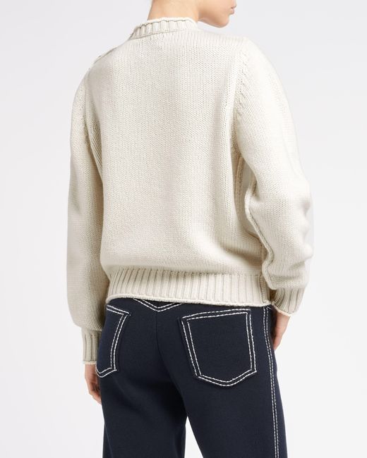 Barrie White Jumper In Chunky Cashmere With Gold Buttons