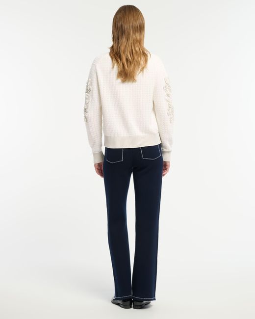 Barrie White Cashmere Lace Cardigan With B Logo