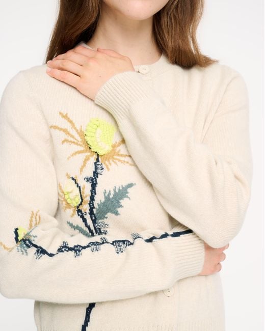 Barrie White Thistle Motif Cashmere Cardigan