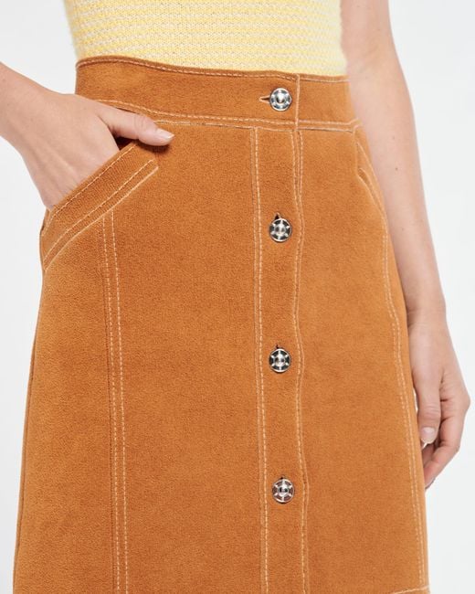 Barrie Orange Suede-effect Long Skirt In Cashmere And Cotton